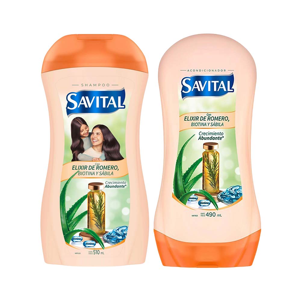 Pack SAVITAL: Shampoo Elixir Frasco 510ml + Acondicionador Elixir Frasco 490ml