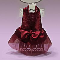 VESTIDO MASCOTA GUINDA CON TUL Y LAZO ENCAJE - TALLA XXS