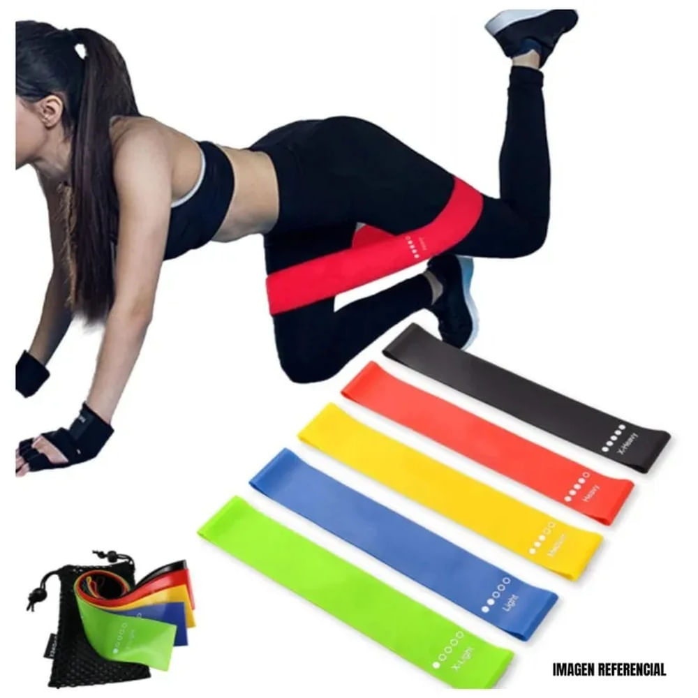 Kit 5 Ligas de Resistencia para Glúteos y Piernas - Bandas Elásticas de Látex 5-40 LBS Multicolor
