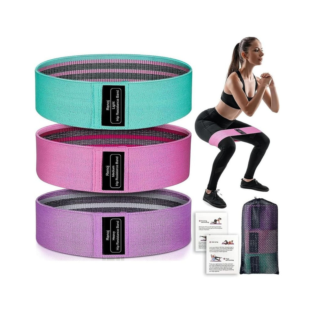 Bandas de Tela para Ejercicio 3 Niveles de Resistencia - Ideal para Glúteos y Fitness Multicolor