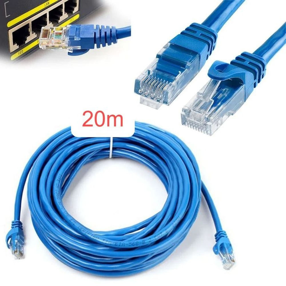 Cable Internet Red 20m Adaptador Rj45 CAT6 Ethernet UTP LAN Testeado