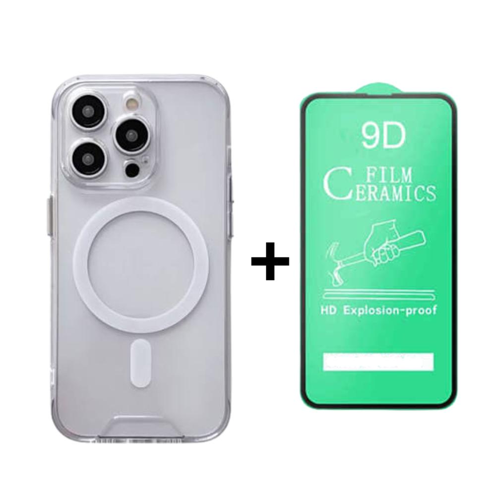 FUNDA SPACE MAGSAFE PARA IPHONE 15PROMAX Y PROTECTOR DE PANTALLA CERAMICO