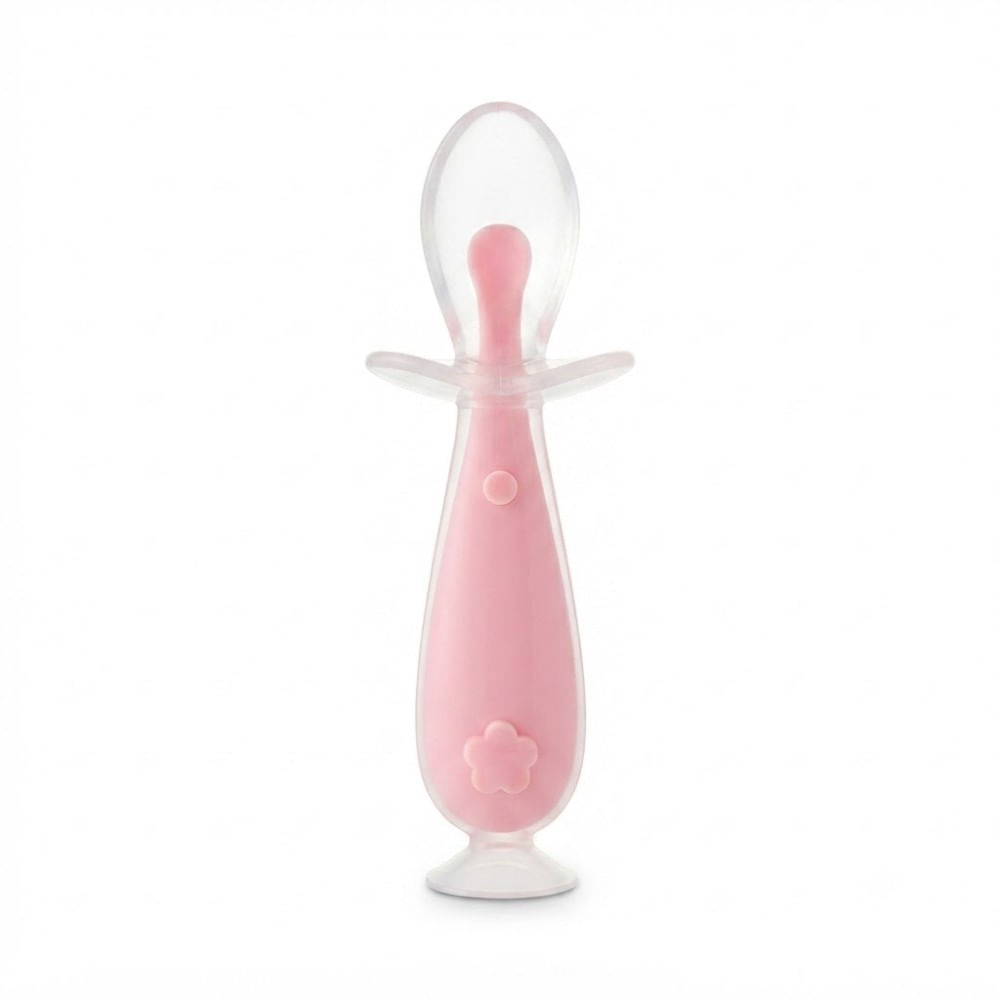 Cuchara de Silicona Con Tope de Transición Rosa Claro con Estuche