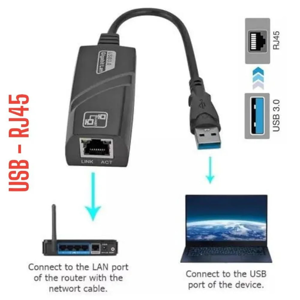 Adaptador de Red Ethernet RJ45 con Cable USB 3,0 a Gigabit LAN para PC