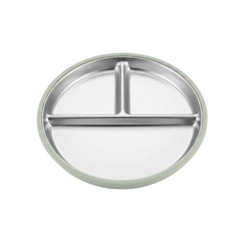 Plato de Acero con 3 divisiones Verde Claro con base de Goma Antideslizante 24.5 cm