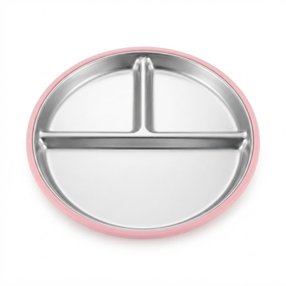 Plato de Acero con 3 divisiones Rosado con base de Goma Antideslizante 24.5 cm