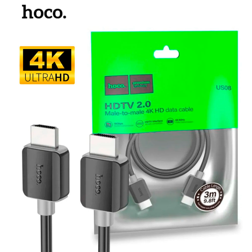 Cable HDMI 2.0 Hoco US08 3 Metros 4K Ultra HD Macho A Macho