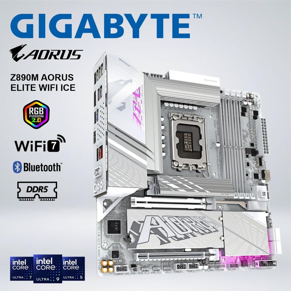 PLACA GIGABYTE Z890M AORUS ELITE WIFI7 ICE ULTRA CORE LGA 1851 ATX DDR5 PCIE 5.0 WIFI7
