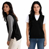 Chaleco Mujer con botones a los costados Cuello V cashmere hilo