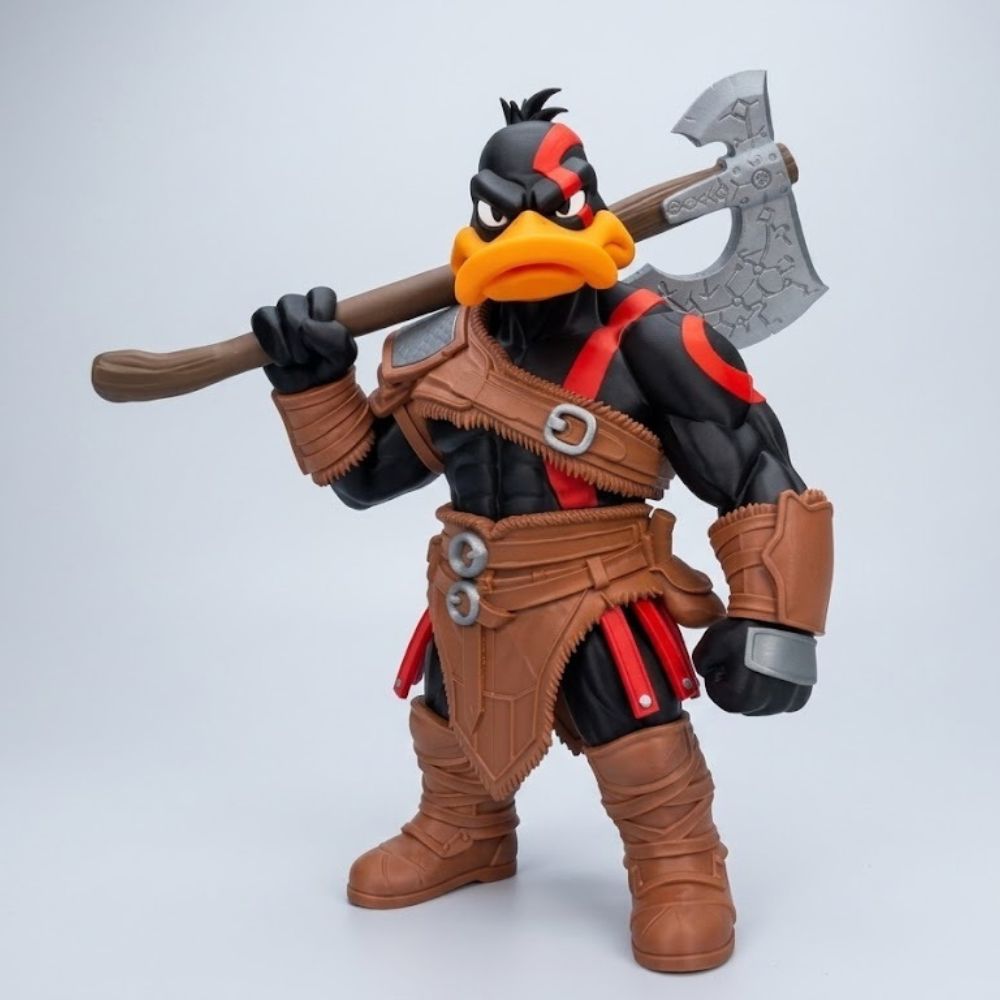 Pato Lucas como Kratos Figura Coleccionable Inspirada en God of War Fan Art Premium