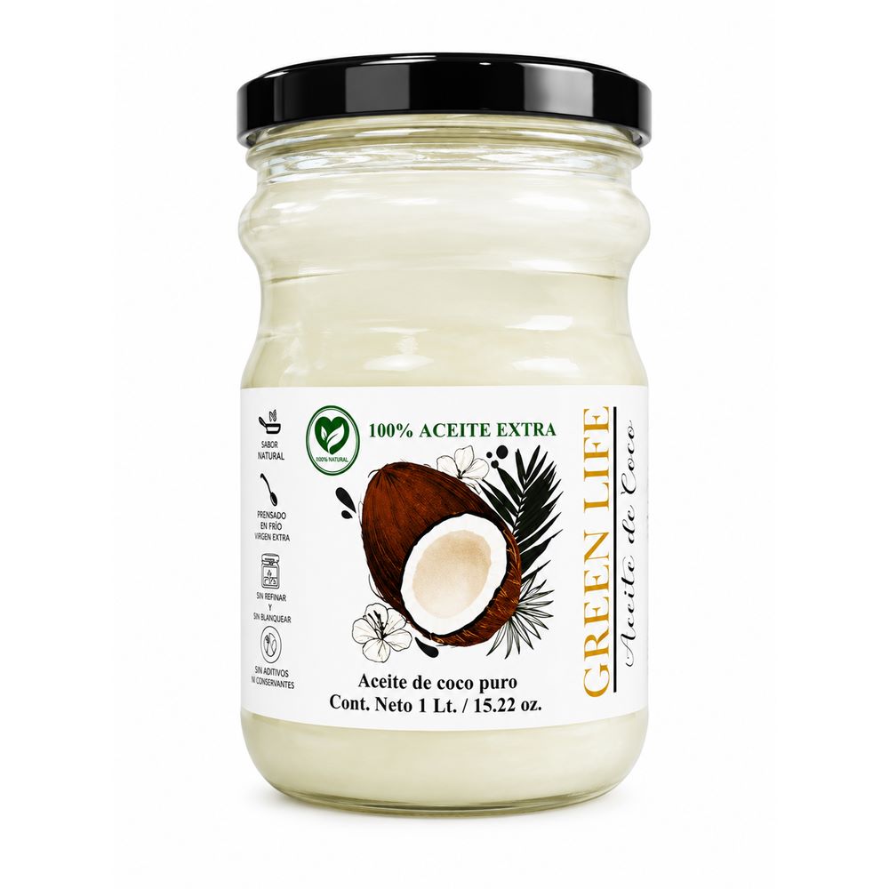 ACEITE DE COCO GREEN LIFE ENVASE DE VIDRIO 1LT