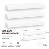 Juego de 3 Repisas Flotantes Rectas Blancas 60x20 x 3.6cm de Melamina MDF