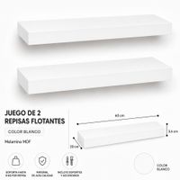 Juego de 2 Repisas Flotantes Rectas Blancas 60x20 x 3.6 cm de Melamina MDF