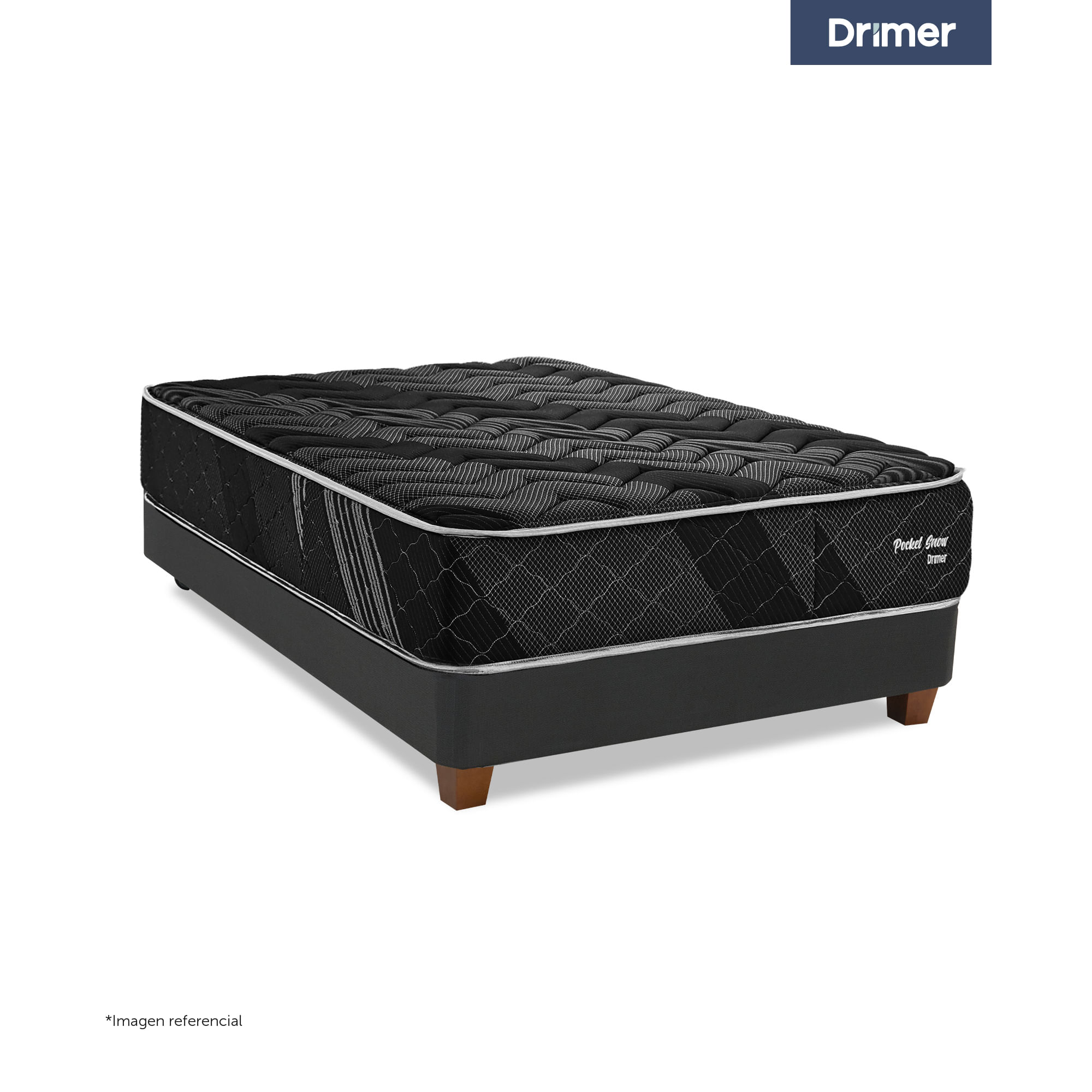 Cama Americana DRIMER Pocket Snow Black 1.5 Plazas Gris