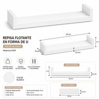Repisa Flotante en U Blancas 60x15 X 3.6 cm de Melamina