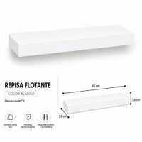 Repisa Flotante Recta Blanca 60x20 x 3.6cm de Melamina Pelikano para Sala Dormitorio Oficina