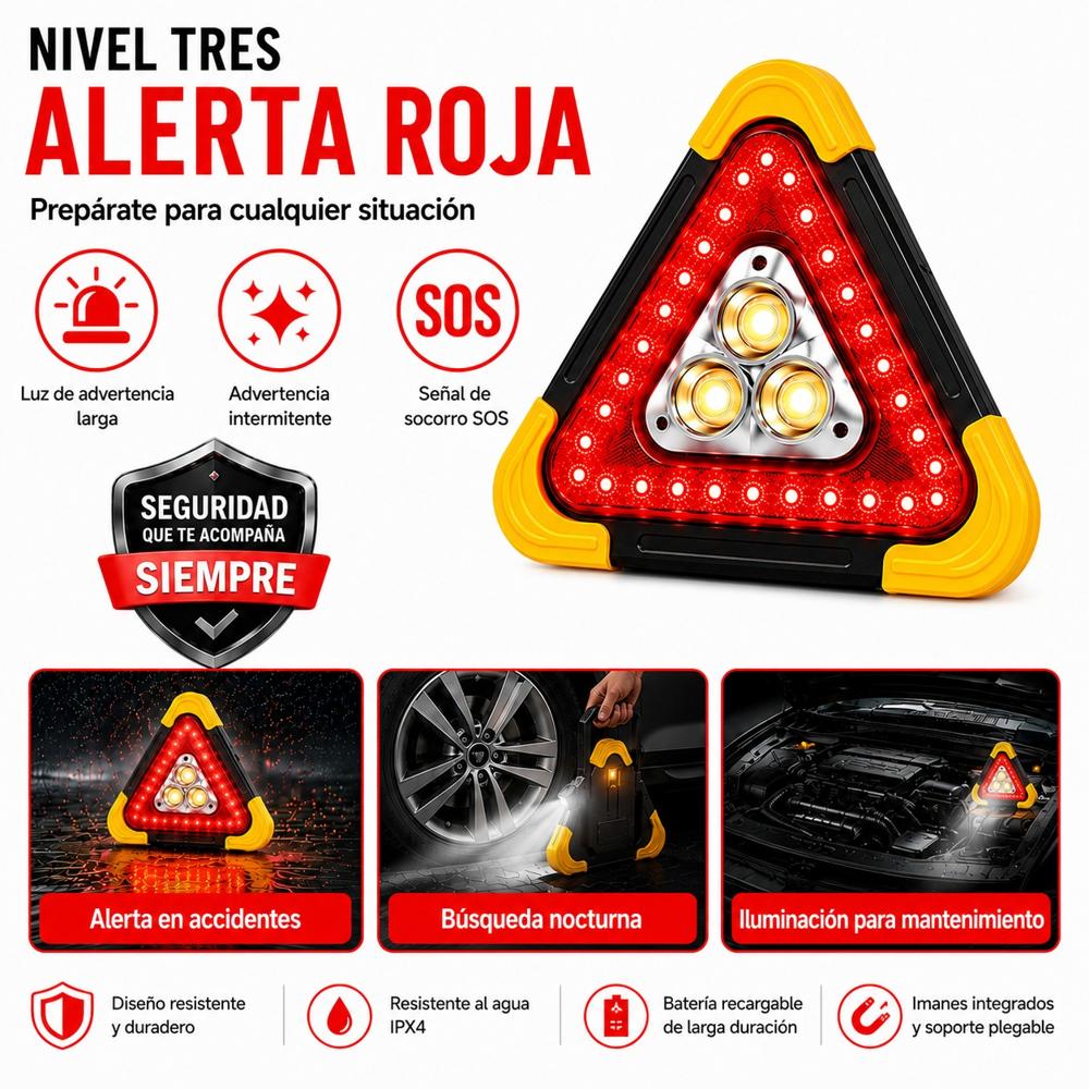 Luz de Emergencia Triángulo LED Multifuncional para Auto