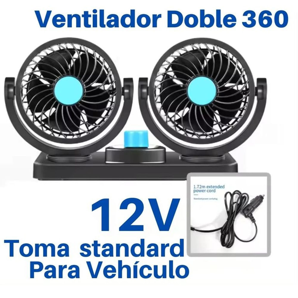 Ventilador Doble de 12V para Auto: Cabezal Giratorio 360°, 2 Velocidades y Conexión a Clgarrera Multicolor