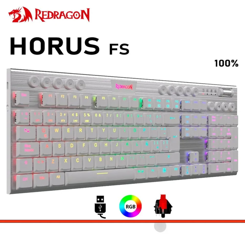 Teclado Mecánico Redragon HORUS FS K619W-RGB-SP WHITE Cableado