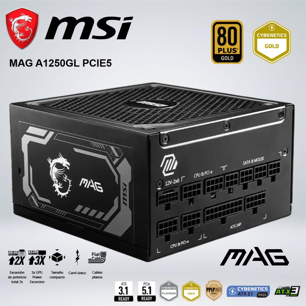 FUENTE DE ALIMENTACIÓN MSI MAG A1250GL PCIE5 80 PLUS GOLD