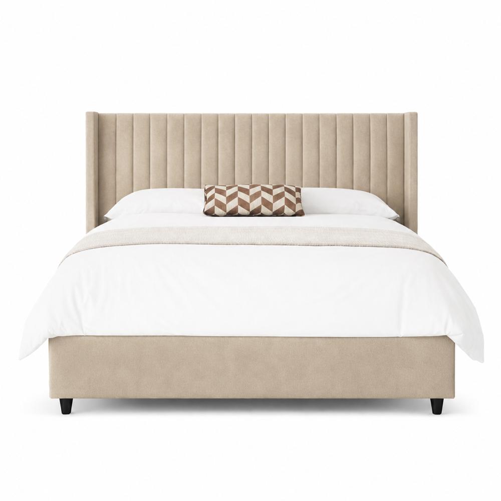 Cama Tapizada Panel LeMueble 2 Plazas Beige
