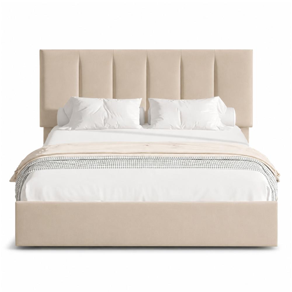 Cama Tapizada Listón Adda LeMueble Queen Beige