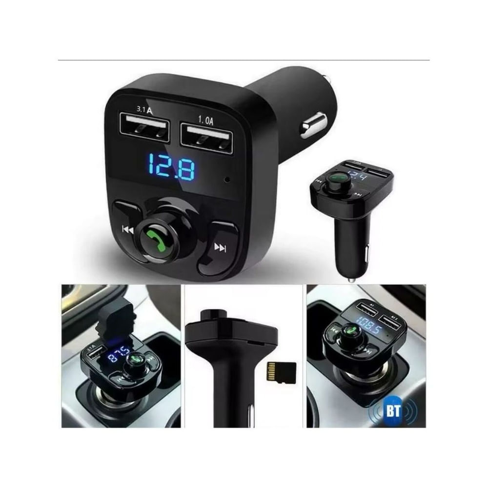 Adaptador Bluetooth 5.0 Para Auto + Cargador USB Dual Negro