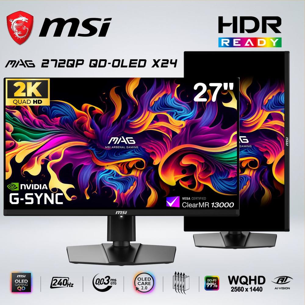 MONITOR GAMER MAG 272QP QD-OLED X24 WQHD 27'' OLED 240hz 0.03ms AI VISION G SYNC AMD