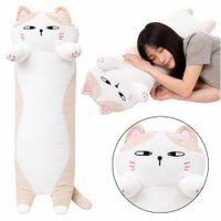 Almohada De Peluche Gato Beige Y Blanco De Poliéster Suave 64 cm
