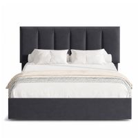 Cama Tapizada Listón Adda LeMueble Queen Gris Oscuro