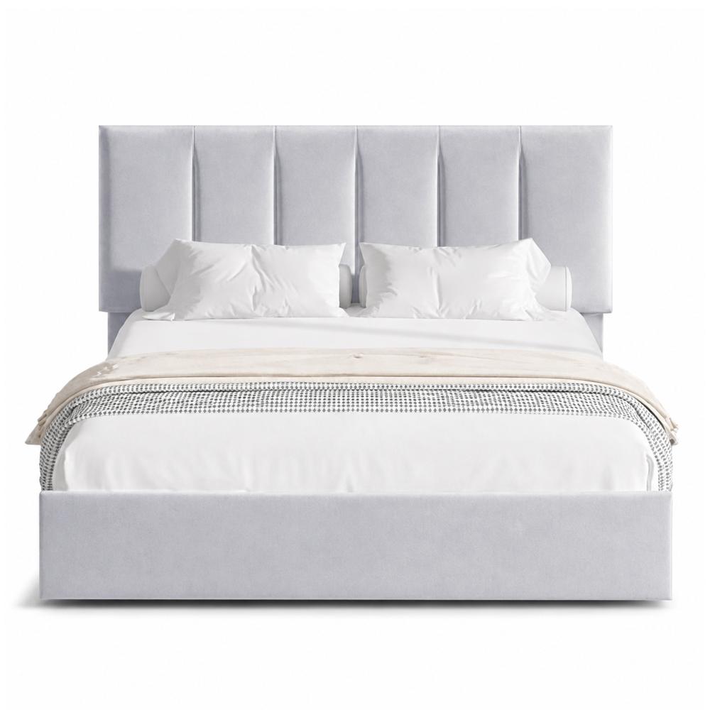 Cama Tapizada Listón Adda LeMueble Queen Gris Claro