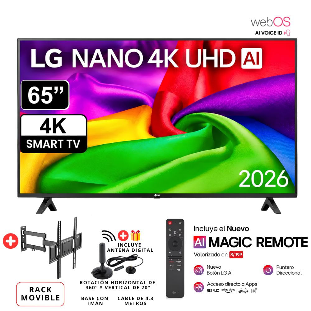 Televisor LG Nano 65 4K UHD AI Smart TV 65NU800BPSB 2026 - Rack Movible