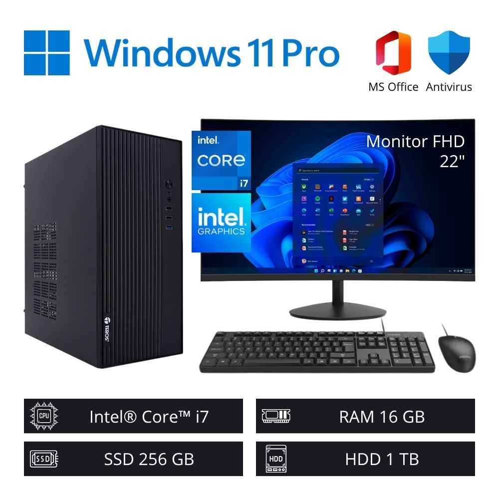 Computadora PC Intel ci7 3.80GHz 16GB RAM 256GB SSD 1TB HDD - Monitor 22'' FHD