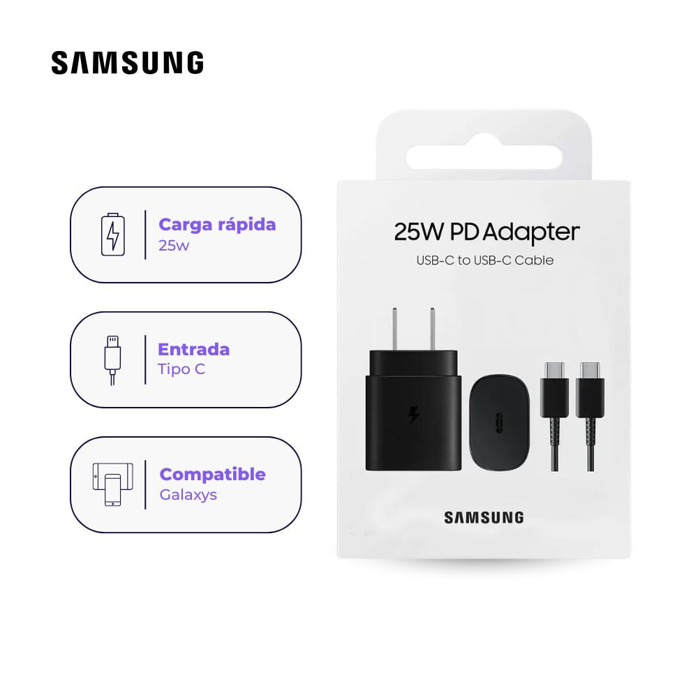 Adaptador USB-C Samsung Original 25W Con Cable Negro