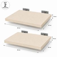 Set 2 Repisas Flotante Recta Color Toquilla 30x30 x 1.8 cm de Melamina Pelikano para Decoración
