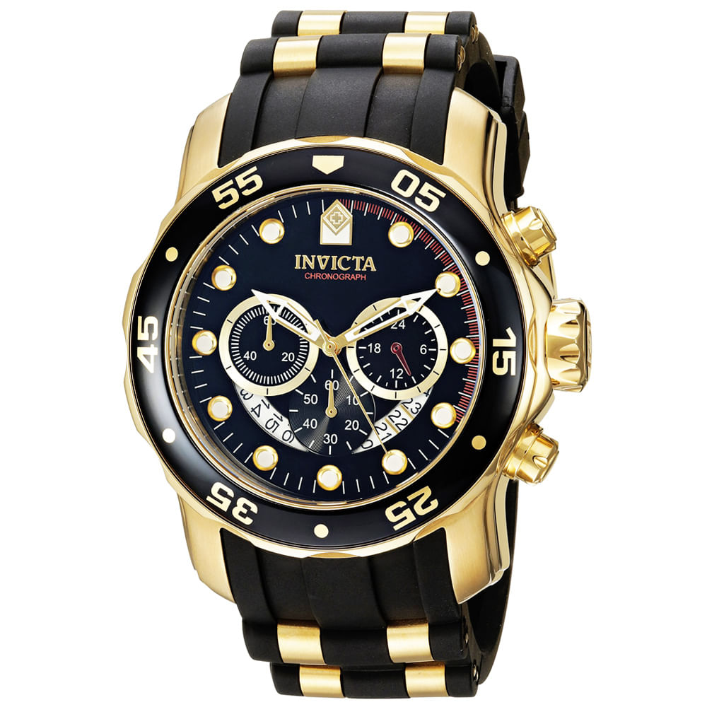 Reloj Invicta Pro Diver 6981 Fecha Cronómetro Acero Dorado Correa Silicona Negro