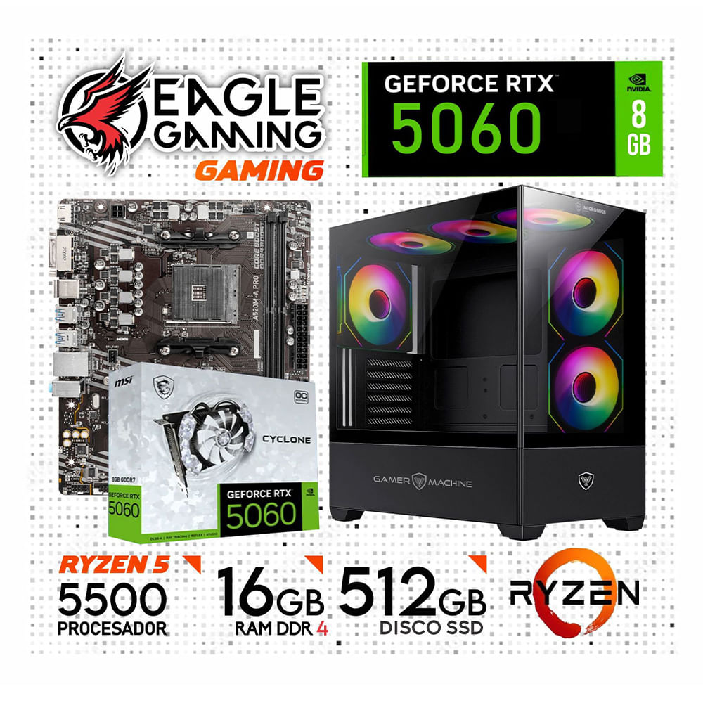 PC GAMER RYZEN 5 5500- GRAFICA RTX5060 DE 8GB-RAM 16GB-SSD 512GB