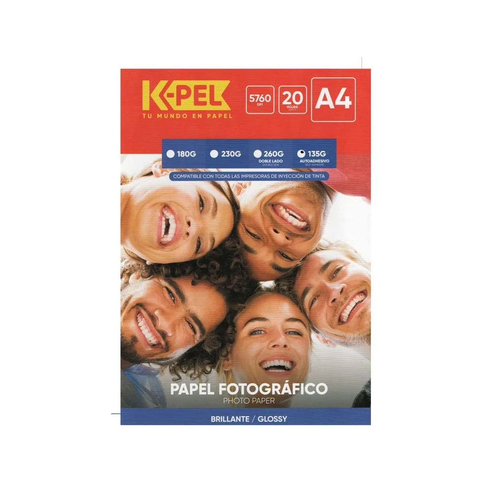 K-PEL Papel Foto Autoadhesivo Brillante 135 g X 20 hojas A4
