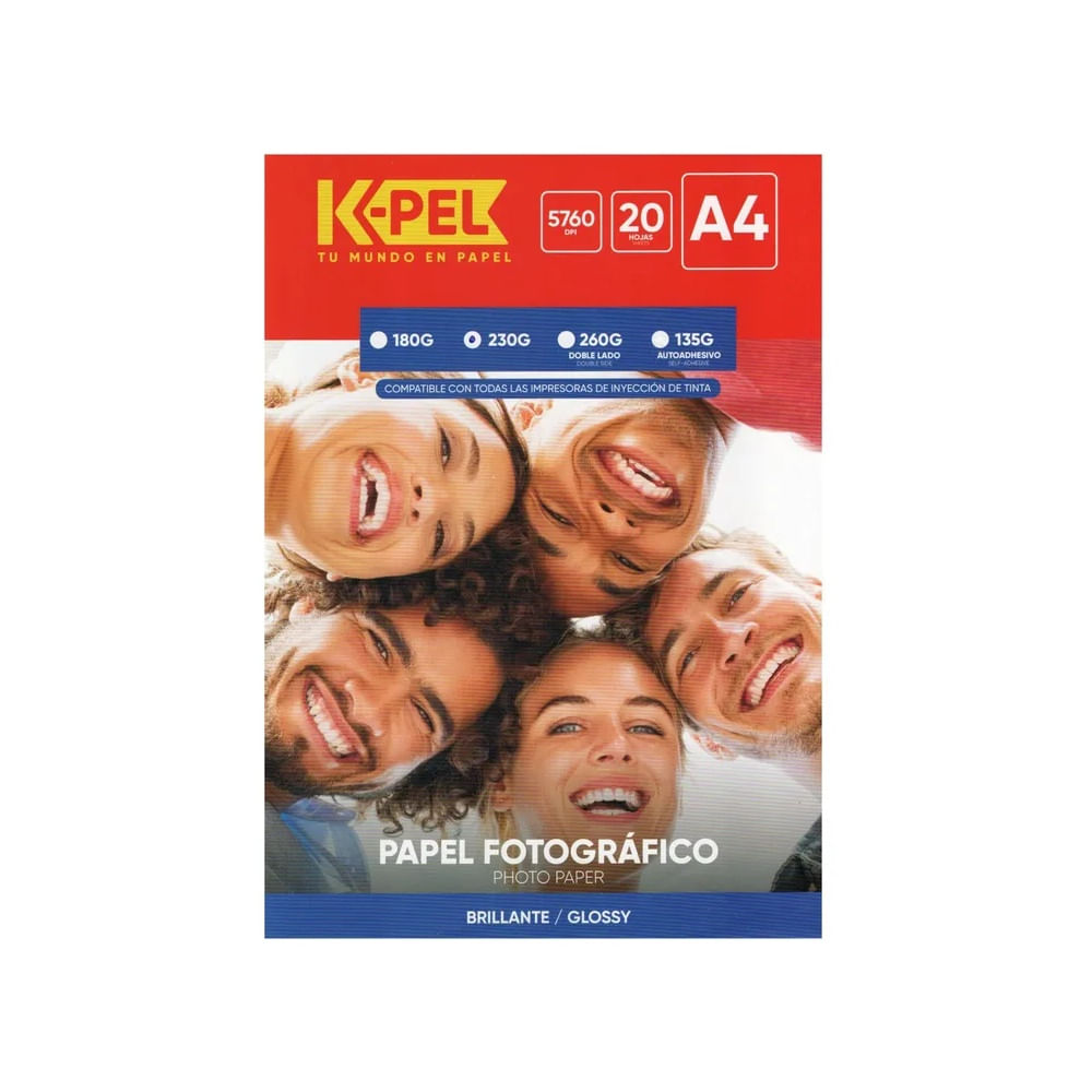 K-PEL Papel foto Brillante 230 grm X 20 hojas A4