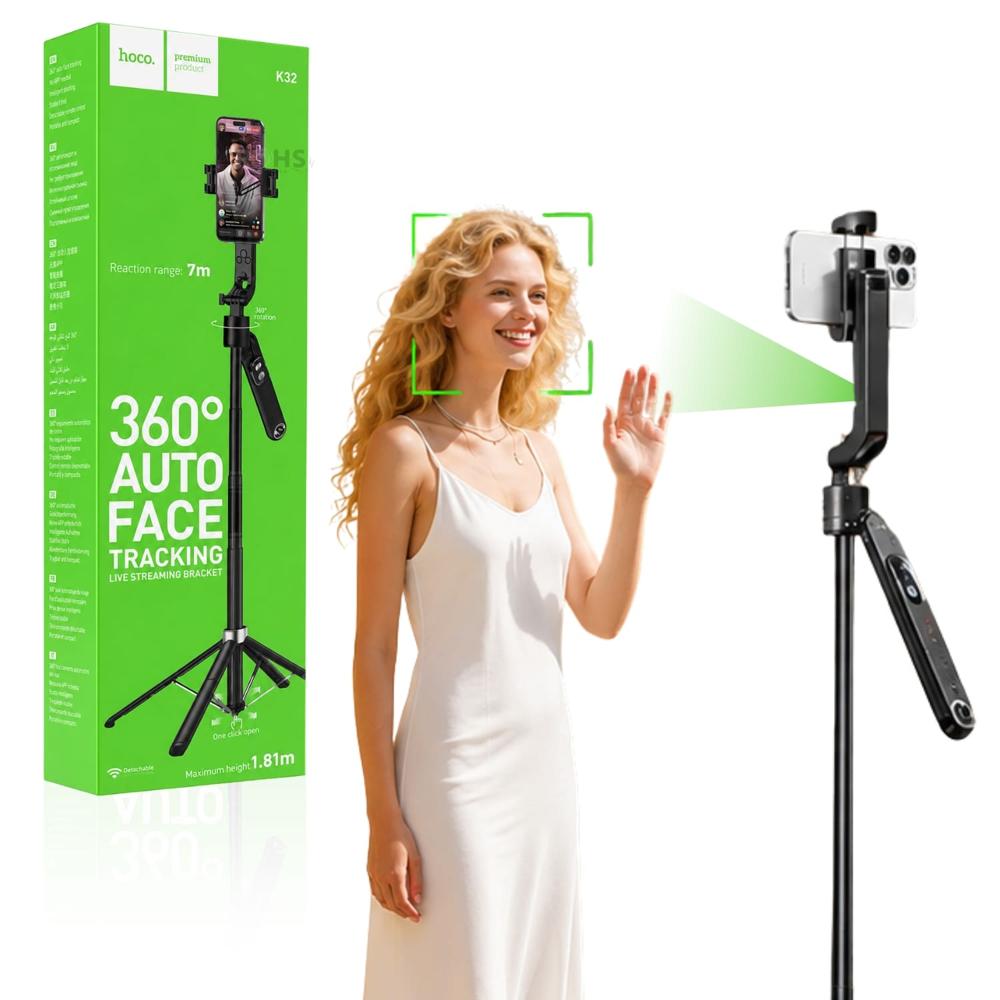 Trípode Selfie Hoco K32 Con Seguimiento Facial AI 360 Y Altura Ajustable
