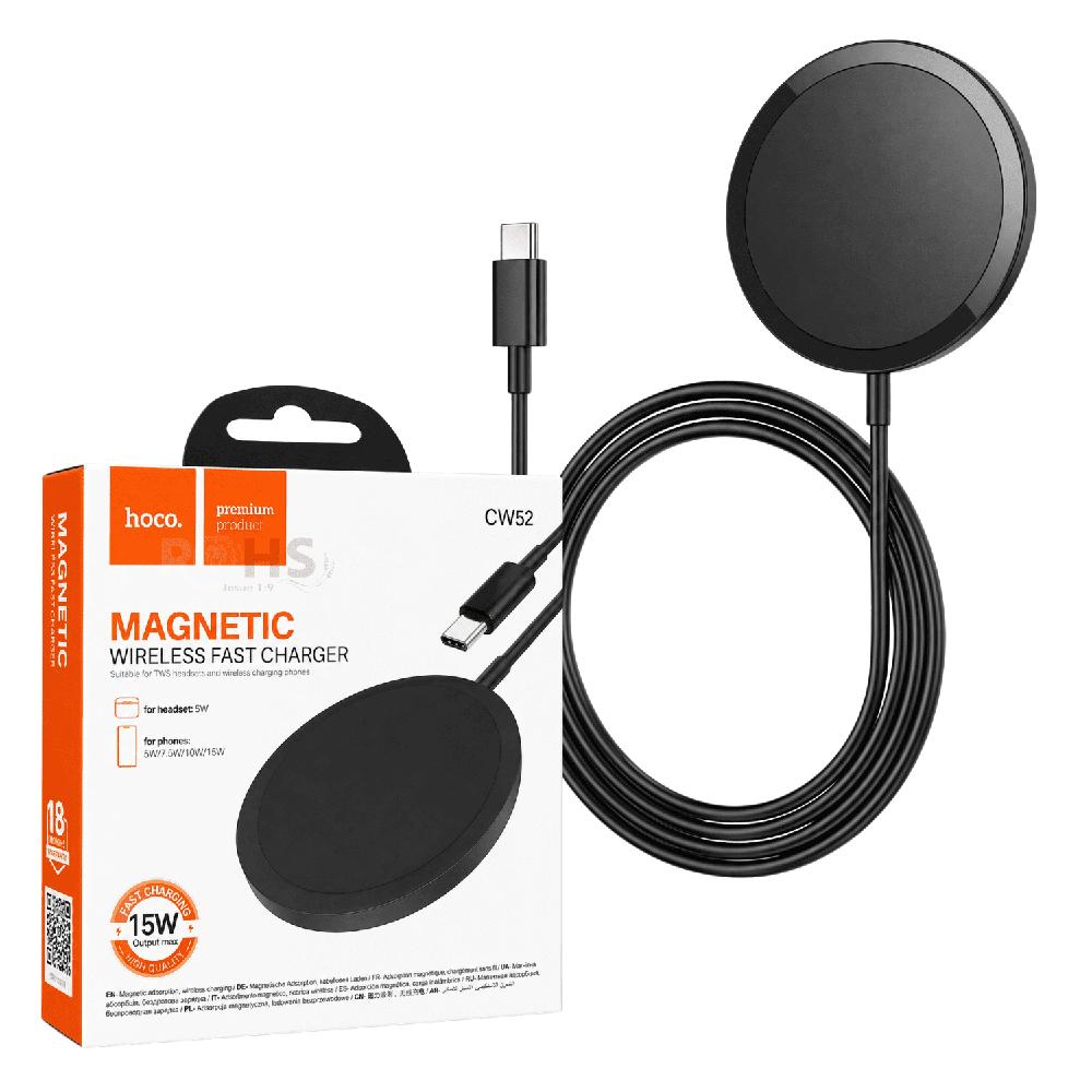 Cargador Inalámbrico Magnético Hoco CW52 Color Negro Con Carga Rápida
