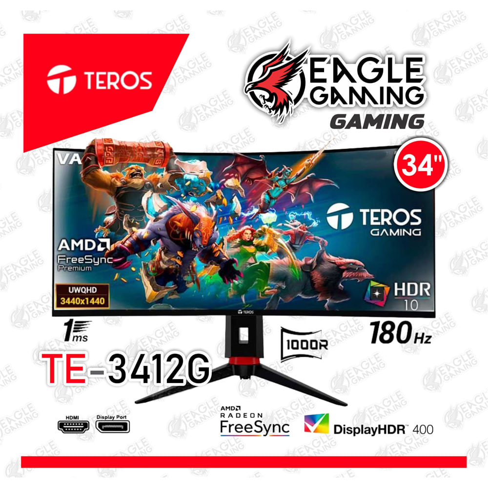 MONITOR GAME CURVO TE-3412G ULTRA WIDE QHD 34inch VA 180hz 1ms 1000R HDR