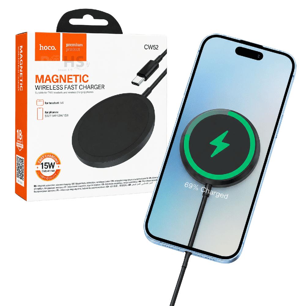 Cargador Inalámbrico Magnético Hoco CW52 Color Negro Con Carga Rápida