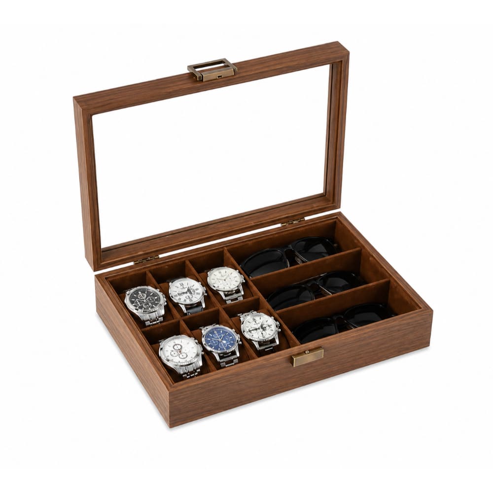 Organizador Portareloj y Portalentes Madera Multifuncional Moderna Accesorios Lentes Joyería TV216