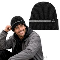 Gorro Tejido Poliéster Jaspeado Con Raya Decorativa Para Invierno