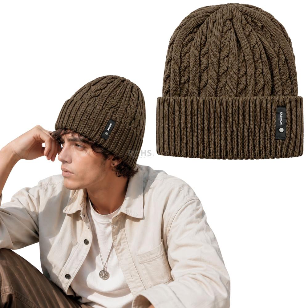 Gorro Tejido Poliéster Diseño Trenzado Invierno Color Camel
