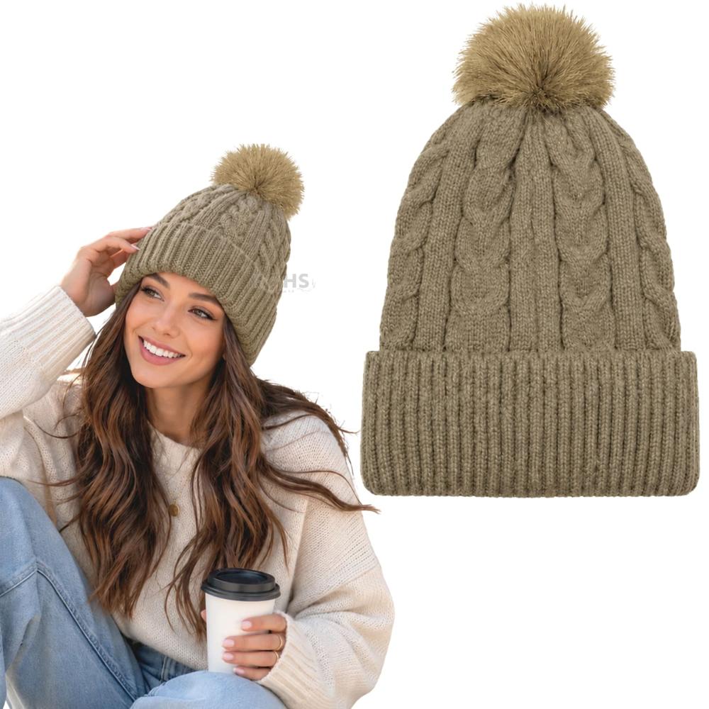 Gorro Con Pompón Tejido Poliéster Invierno Color Negro