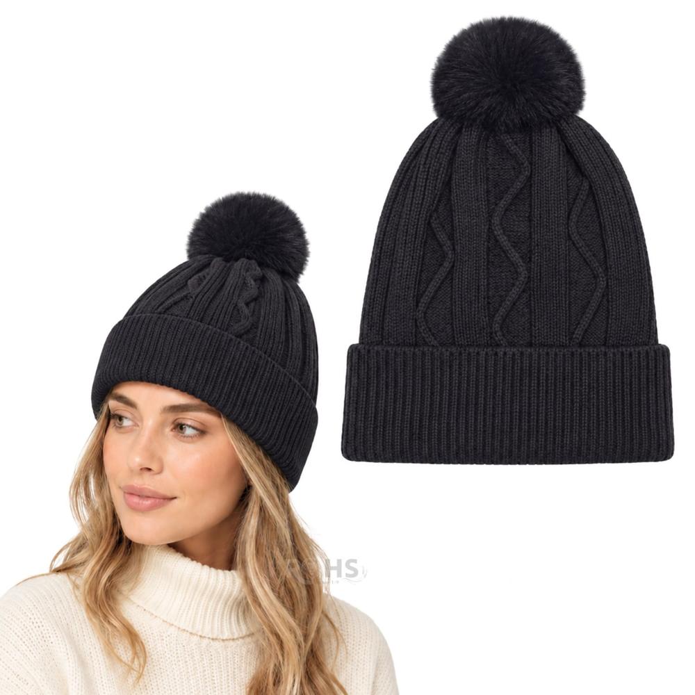 Gorro Tejido Con Pompón Diseño Texturizado Invierno Color Negro