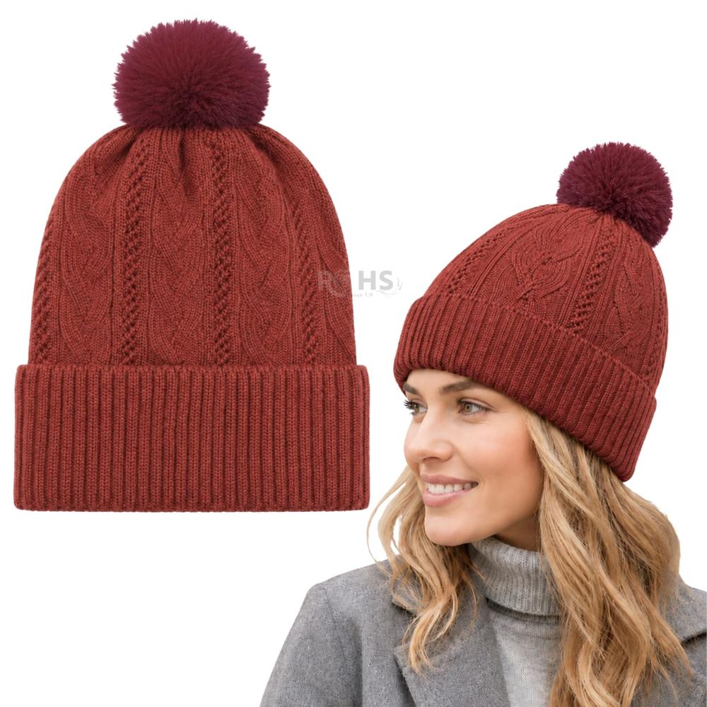 Gorro De Invierno Poliéster Con Pompón Texturizado Color Rojo