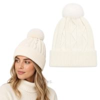 Gorro Tejido Con Pompón Diseño Texturizado Para Invierno